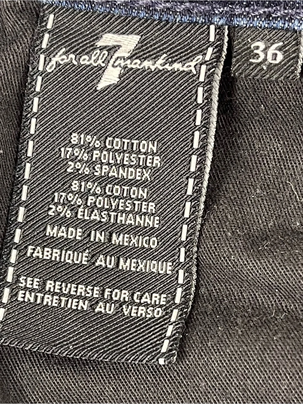 7 For All Mankind Jeans Mens 36x30 Blue Slimmy Slim Straight Stretch Dark Wash